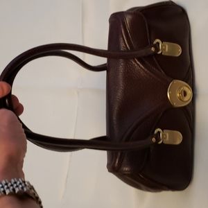 Cole Haan Dark Brown Leather Handbag with Gold Hardware